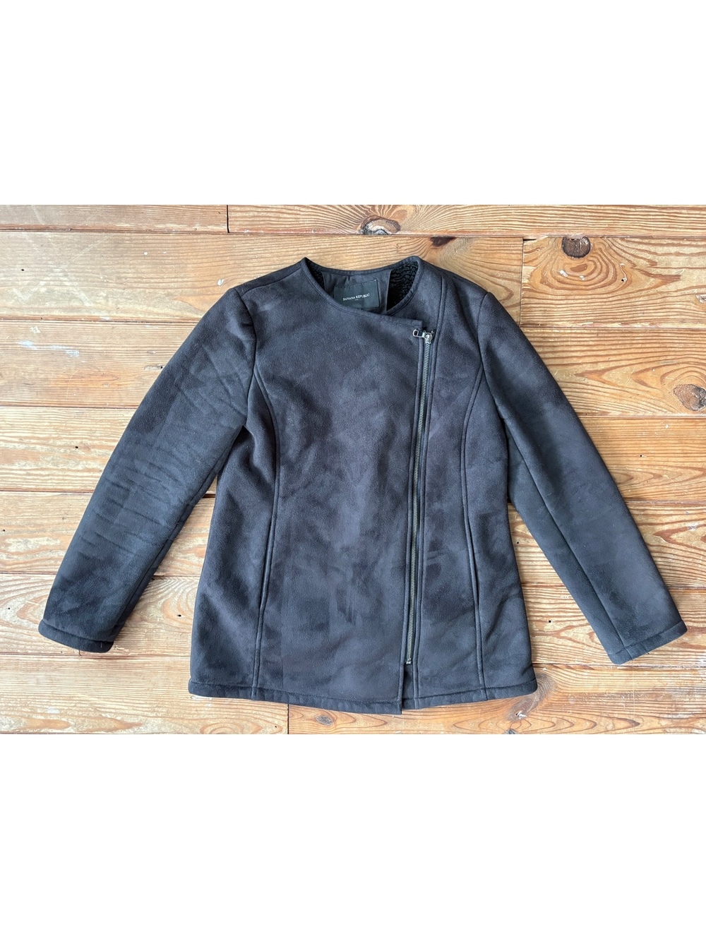 Banana Republic Black Faux Suede Sherpa-Lined Moto Jacket XS